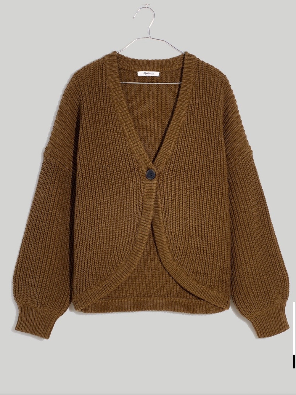 Madewell Ribbed Shirttail Golden Spinach Cardigan Sweater